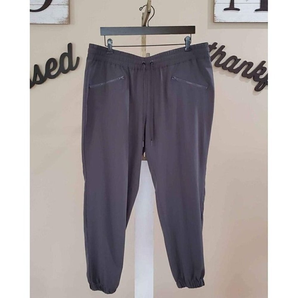 Mta Sport Gray Stretch Pants-Front Zipper Pockets-Elastic Hem Size 1X